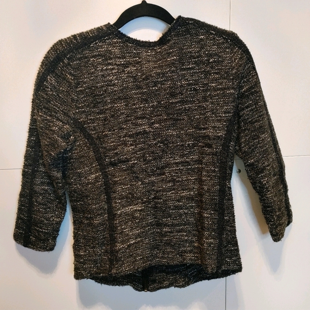 Ann Taylor Petite Zip Front Sweater Jacket Black Gray MP - Picture 2 of 6